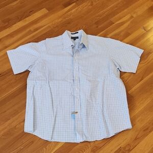 Paul Fredrick Men's Blue and Green Short Sleeve Button Down